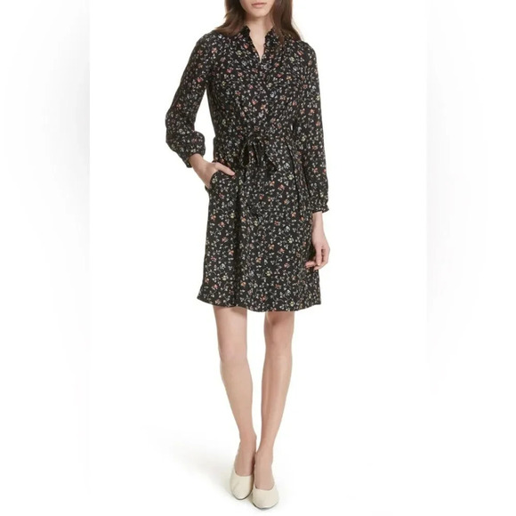 REBECCA TAYLOR NWOT Floral Vine Long Sleeve Silk Dress‎ in Black - Picture 1 of 14